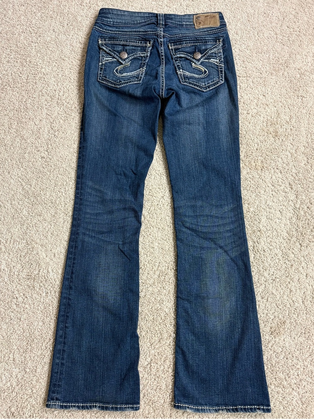 Women's SILVER Indigo Blue Denim SUKI SURPLUS Big Stitch FLAP POCKET Boot JEANS